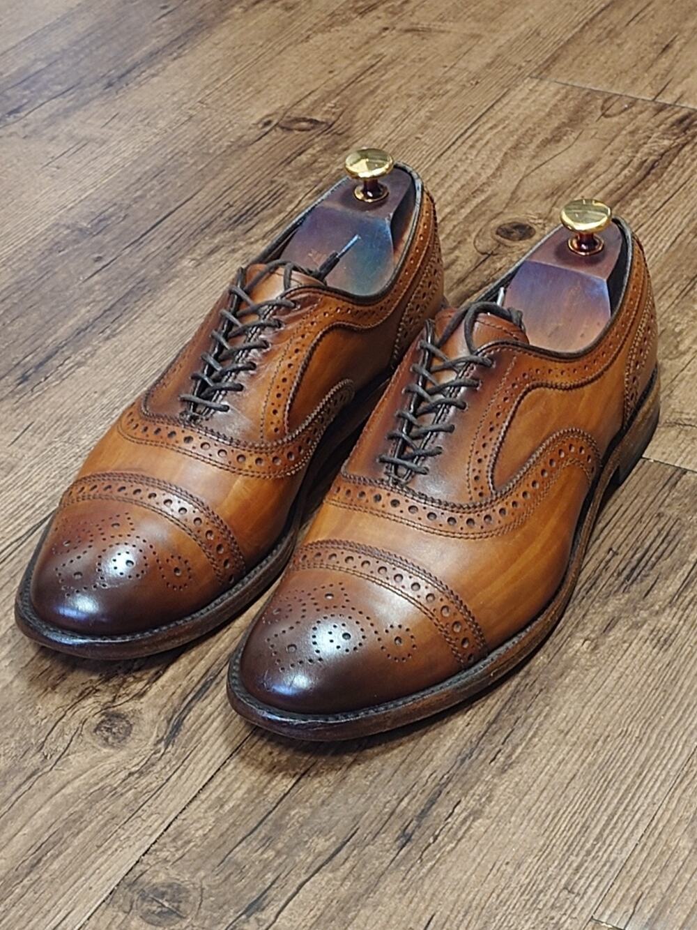 Allen Edmonds Strand 9D Light Brown Patina Burnished Oxford Dress Shoes